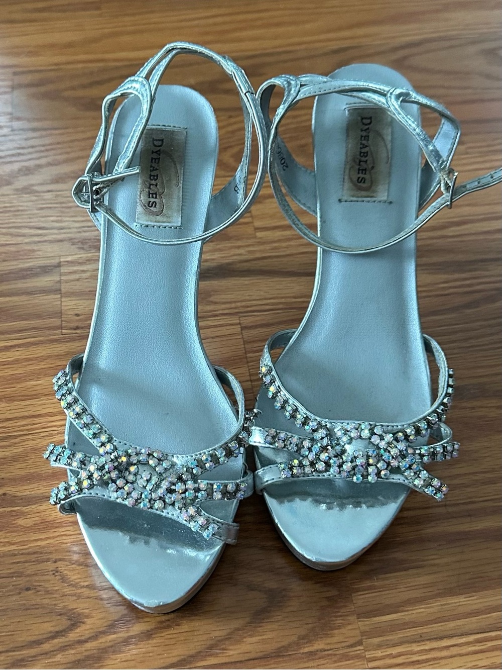 Silver Crystal-Strap Women's Dress Sandals by Dyeables - Size 9.5